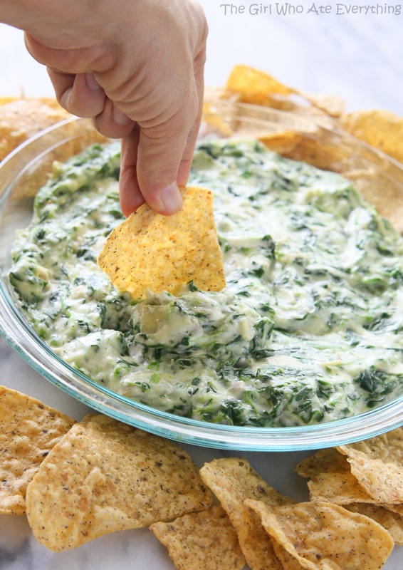 Hot Spinach Artichoke Dip on a plate