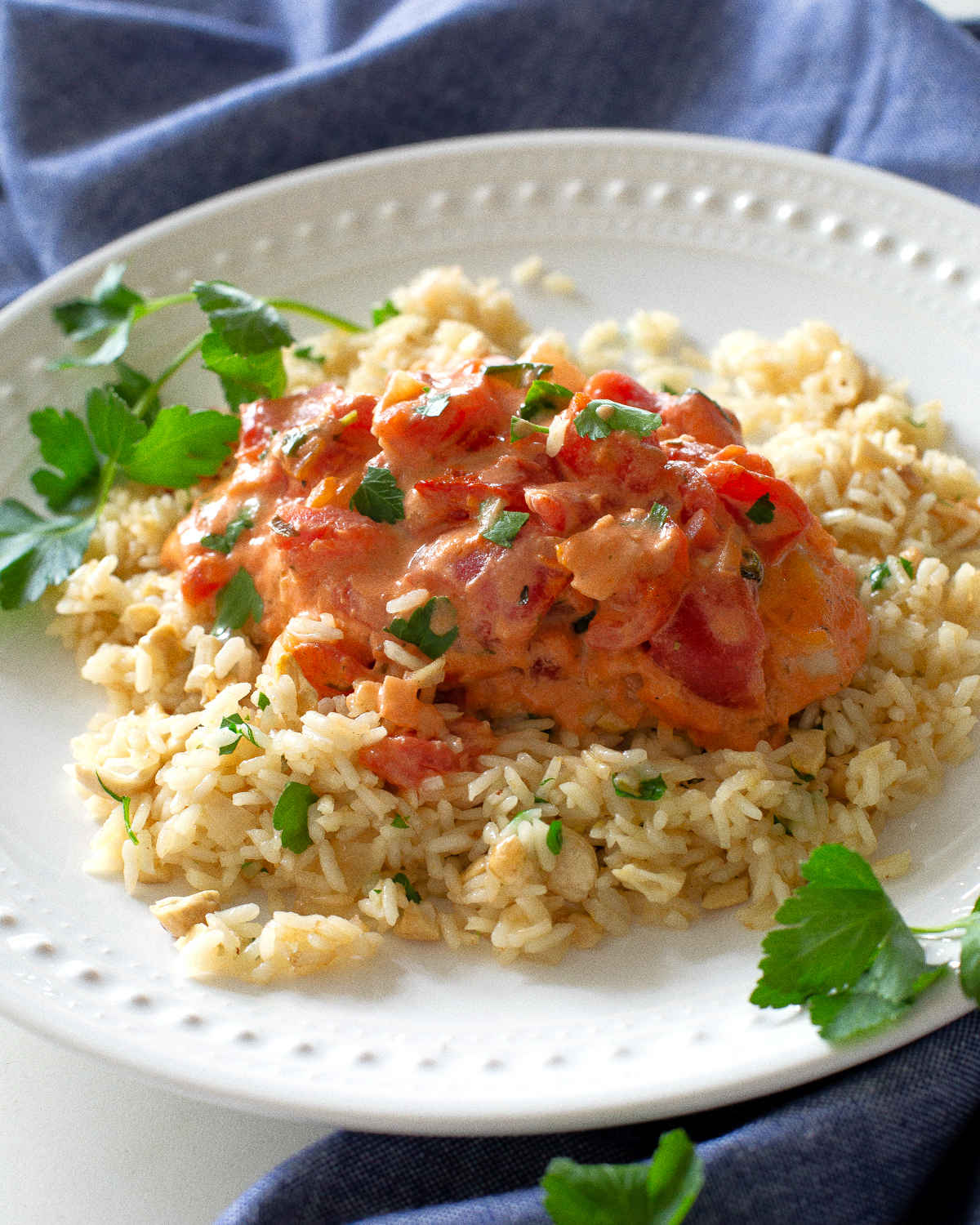Tomato-Basil Chicken and Cashew Rice Pilaf