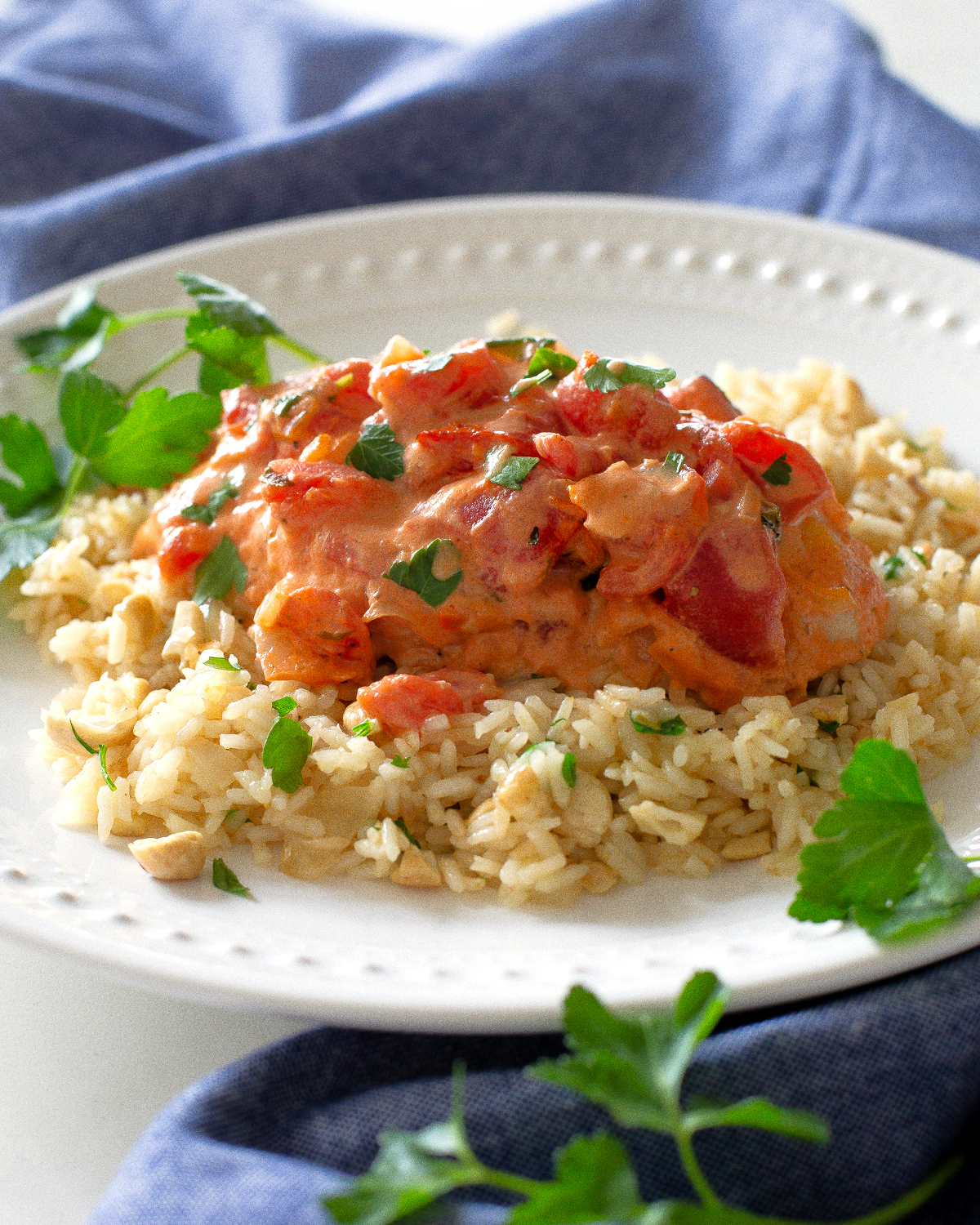 Tomato-Basil Chicken and Cashew Rice Pilaf