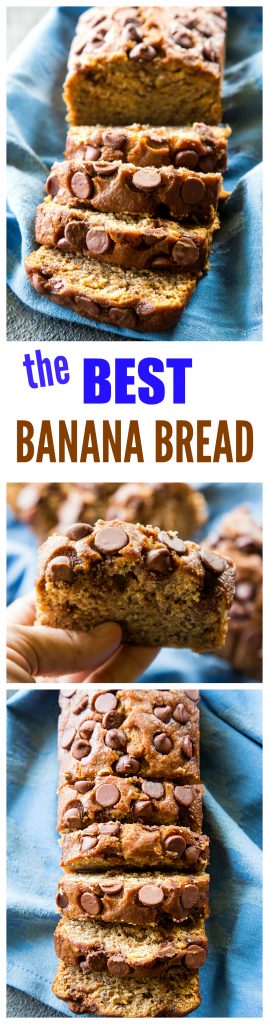 The Best Banana Bread is moist and full of flavor. This is a tried and true family recipe topped with chocolate chips. #banana #bread #recipe #triedandtrue