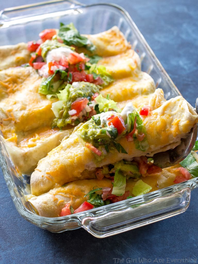 Honey Lime Chicken Enchiladas - my go-to easy Mexican dinner for company that is freezer friendly. the-girl-who-ate-everything.com