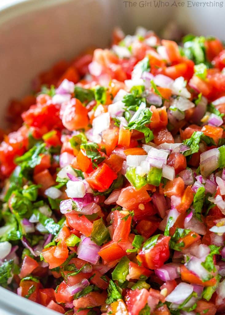 Pico De Gallo - Fresh tomato, cilantro, onion, and jalapeno make the best salsa ever. the-girl-who-ate-everything.com