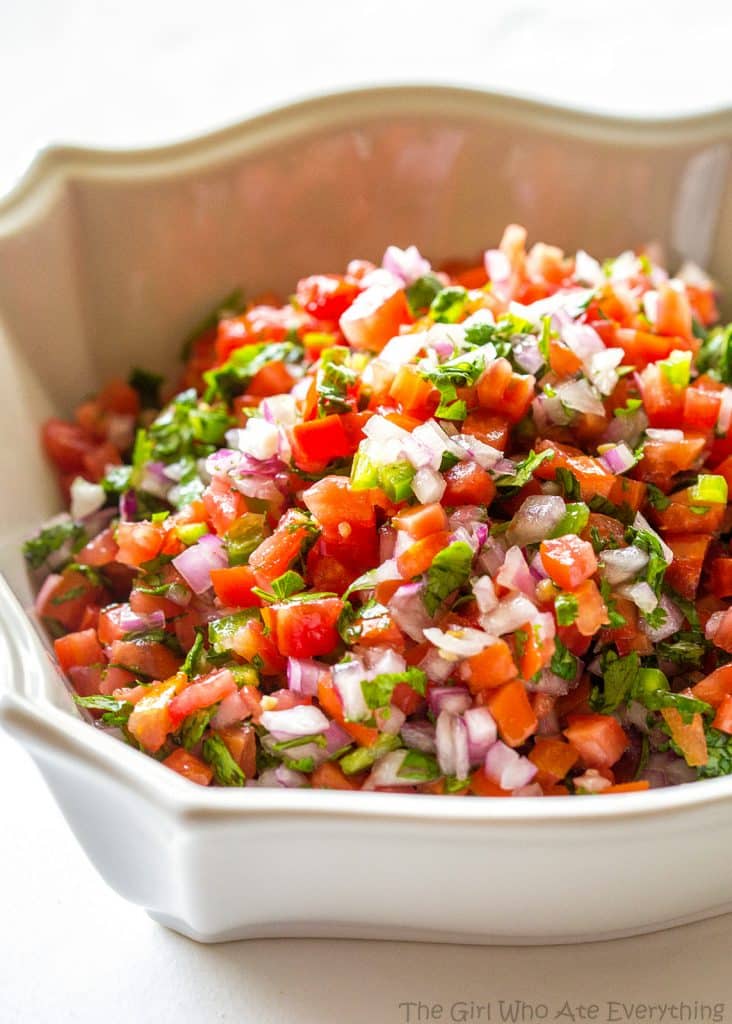 Pico De Gallo - Fresh tomato, cilantro, onion, and jalapeno make the best salsa ever. the-girl-who-ate-everything.com