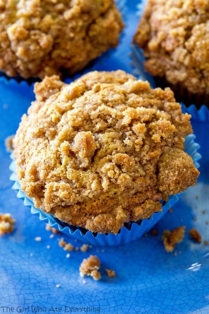 banana muffin on blue plate