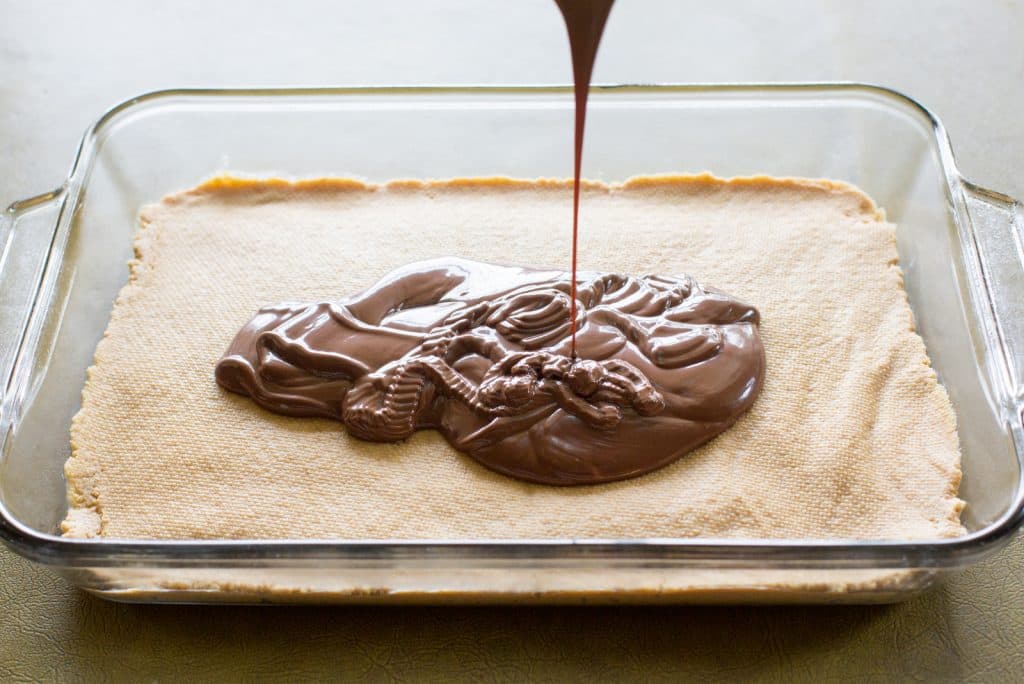 graham crackers with melted chocolate