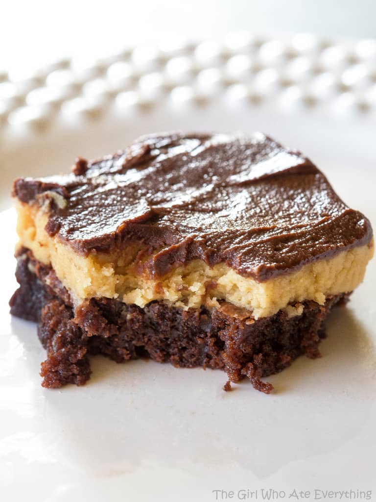 Peanut Butter Truffle Brownies with a bite out of it