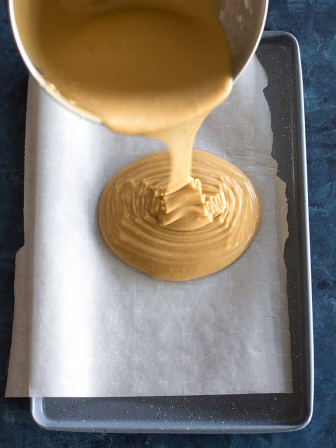 cake batter in a pan