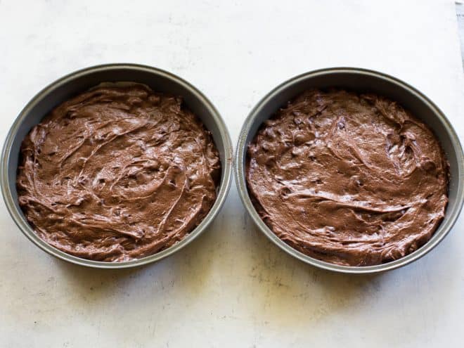 cake batter in a pan