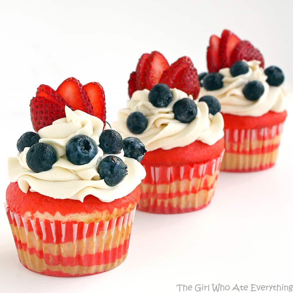 Flag Cupcakes with Vanilla Buttercream