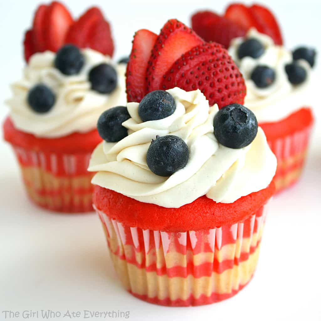 Flag Cupcakes with Vanilla Buttercream