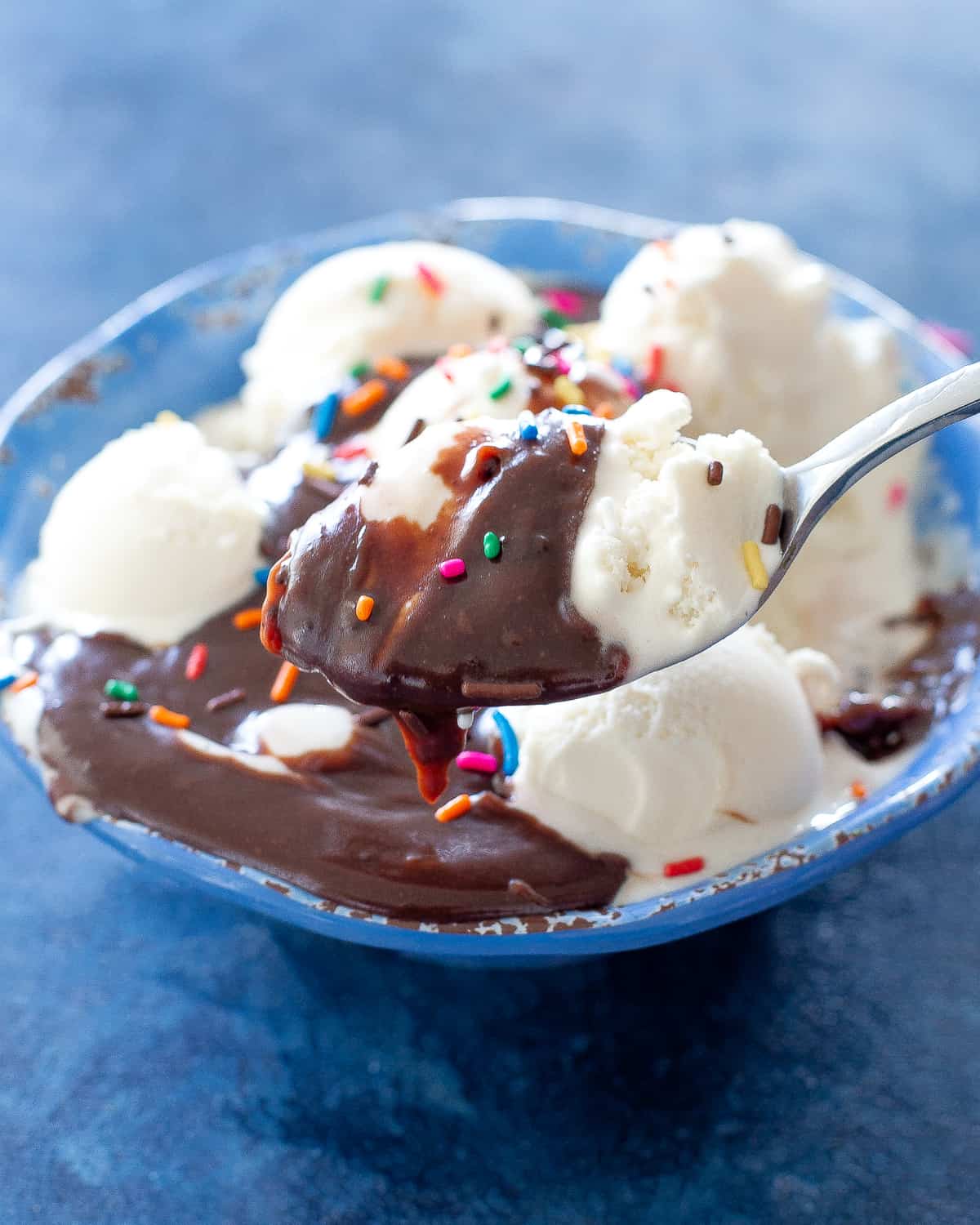 chocolate sauce on ice cream