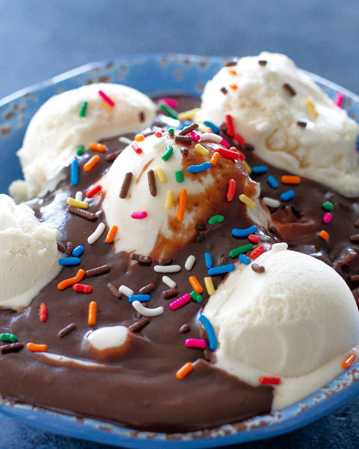 chocolate sauce on ice cream