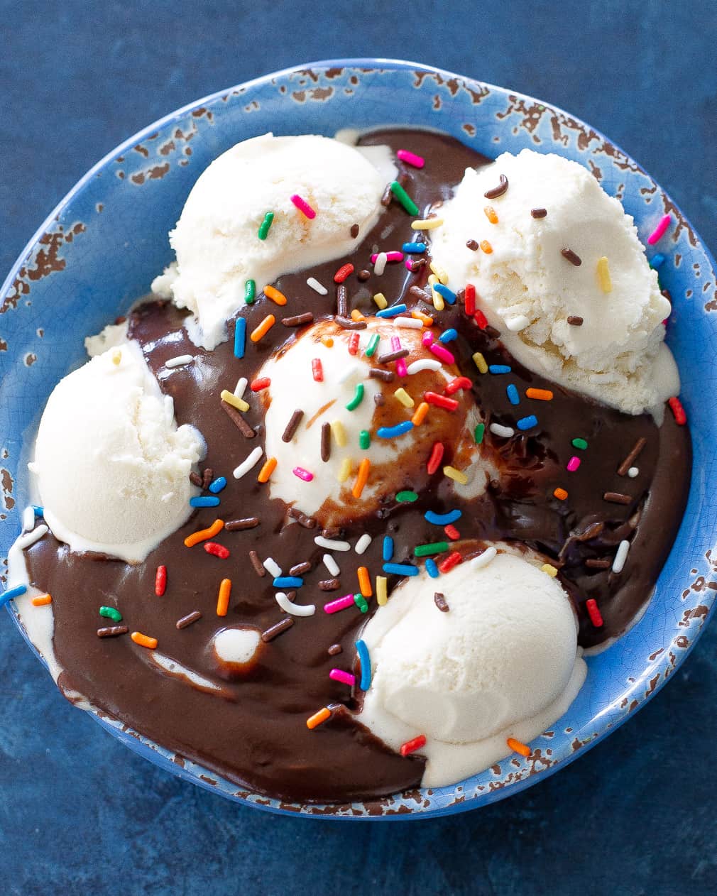 chocolate sauce on ice cream