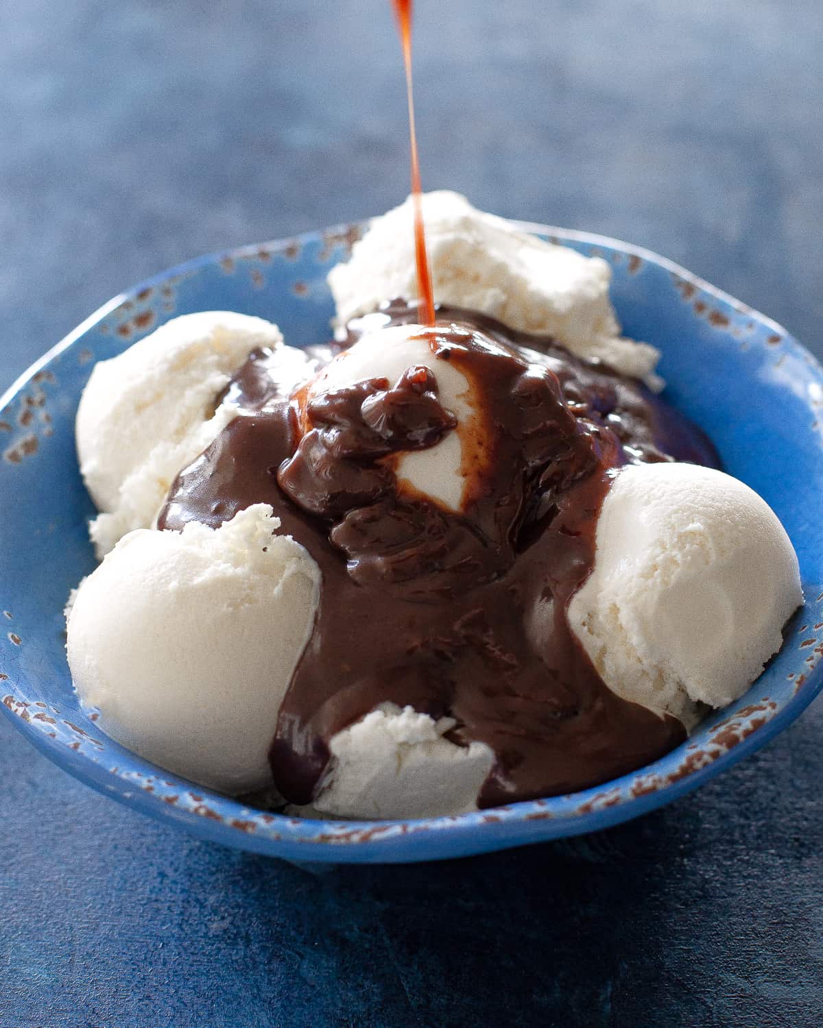 chocolate sauce on ice cream