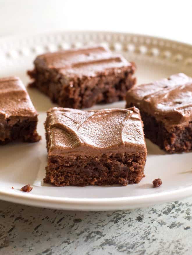 Homemade brownies on a white plate