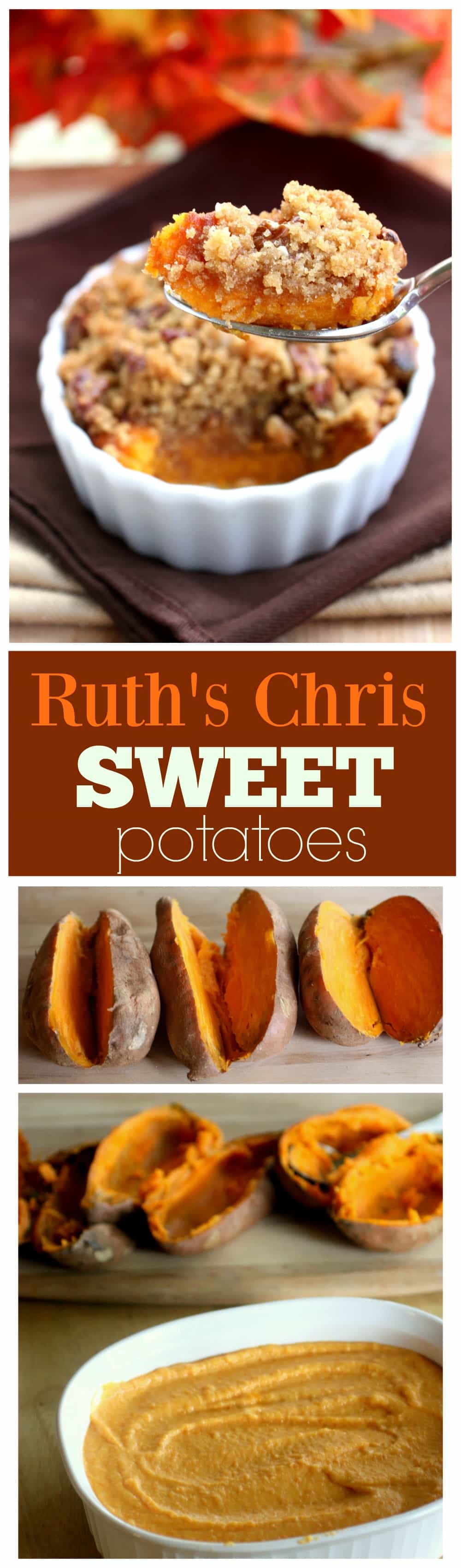 These Sweet Potatoes are creamy and topped with a brown sugar pecan crust just like they are at Ruth's Chris Steakhouse. One of our family favorites, this will turn even non-sweet potato lovers into avid fans. #sweet #potato #casserole #ruthschris #thanksgiving #side