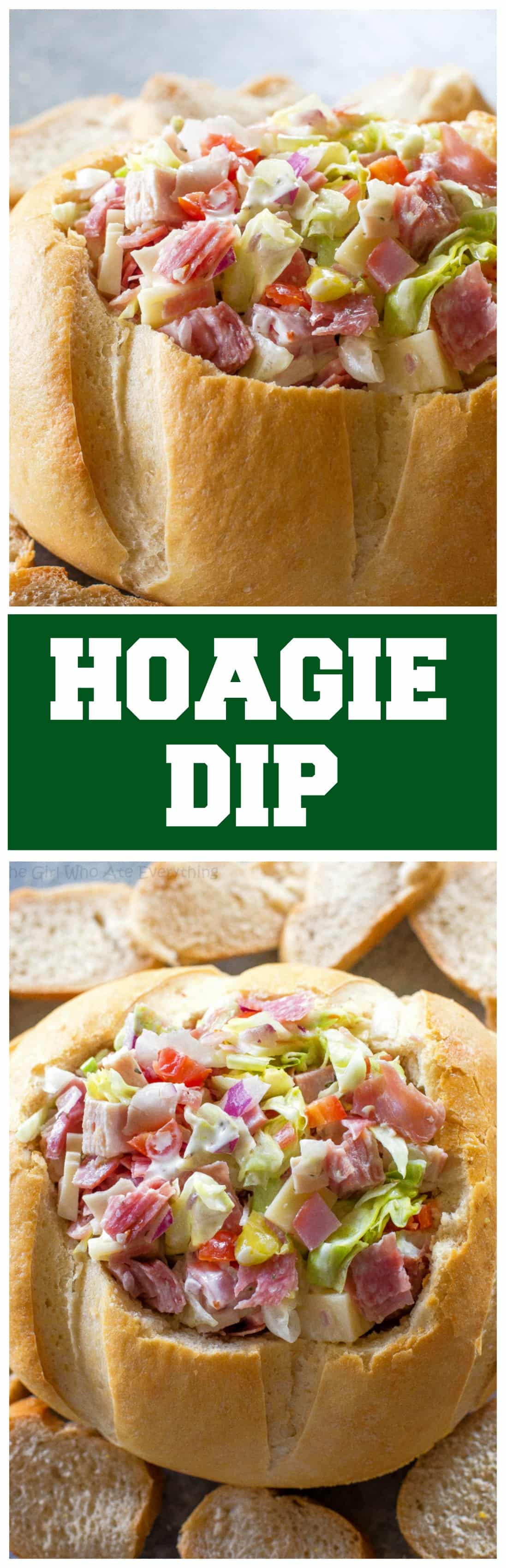 This Hoagie Dip&nbsp;recipe tastes just like a sub sandwich from Subway but in dip form. This appetizer should really be called Hoagie Spread because the best way to eat it is to spoon it on top of slices of bread. #appetizer #hoagie #bread #dip #subway #sandwich