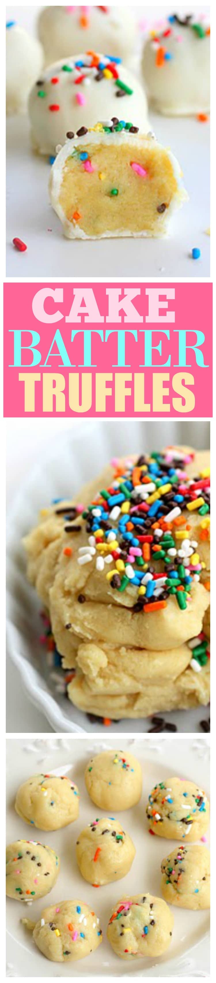 Cake Batter Truffles - cake batter flavored edible dough dipped in vanilla coating and lots and lots of sprinkles. the-girl-who-ate-everything.com
