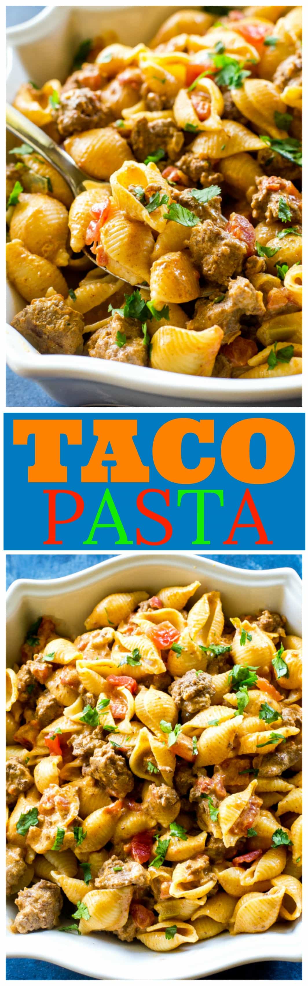 Taco Pasta - creamy, spicy pasta for an easy Italian meets Mexican dinner. #mexican #pasta #taco #beef #dinner #easy #recipe