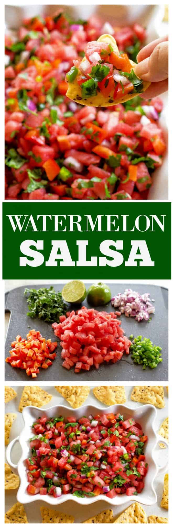watermelon salsa in a bowl with tortilla chips