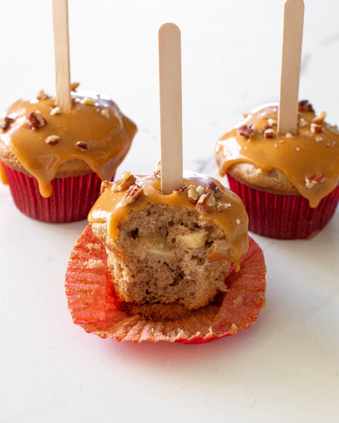 Caramel Apple Cupcakes with bite taken out