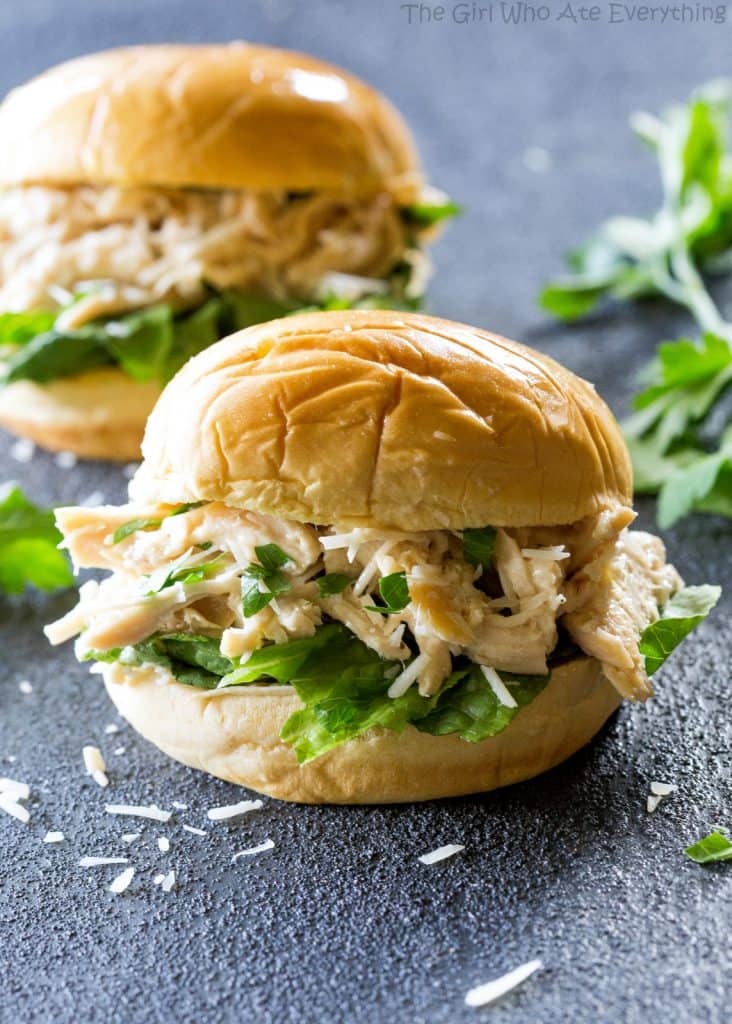 Slow Cooker Chicken Caesar Sandwiches - a tried and true favorite! the-girl-who-ate-everything.com