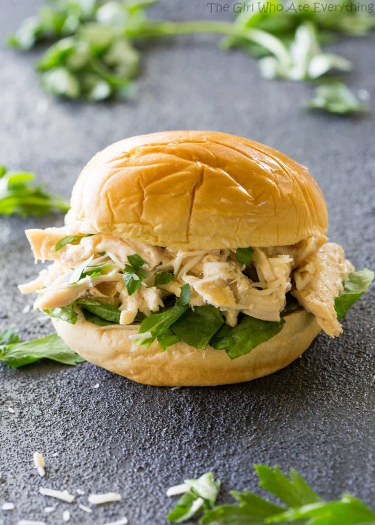 Slow Cooker Chicken Caesar Sandwiches - a tried and true favorite! the-girl-who-ate-everything.com