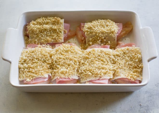 ham, swiss, and breadcrumbs