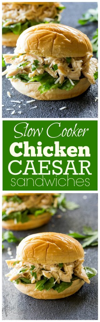 Slow Cooker Chicken Caesar Sandwiches - a tried and true favorite! #chicken #crockpot #dinner #caesar #slowcooker