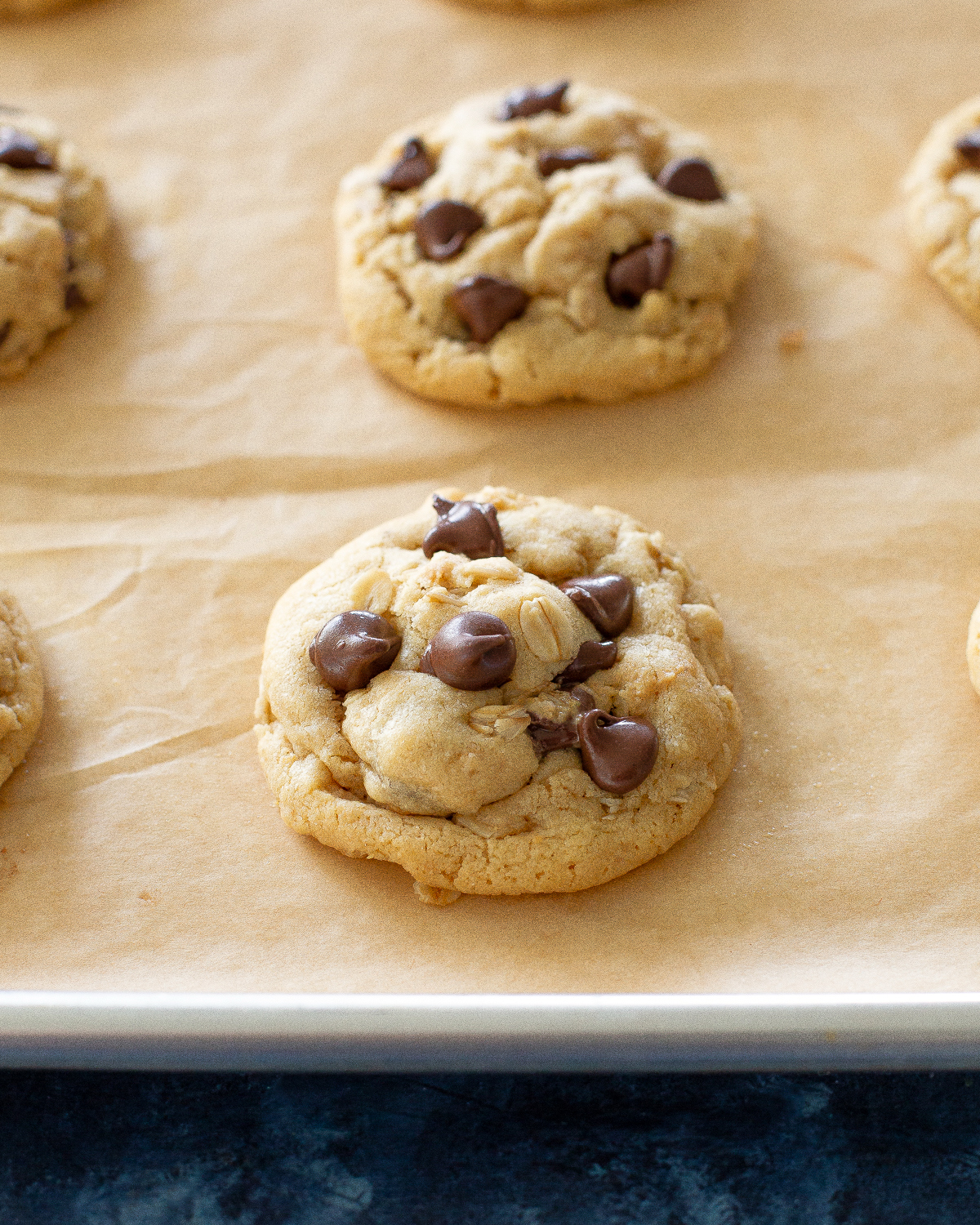 chocolate chip cookie on a pan