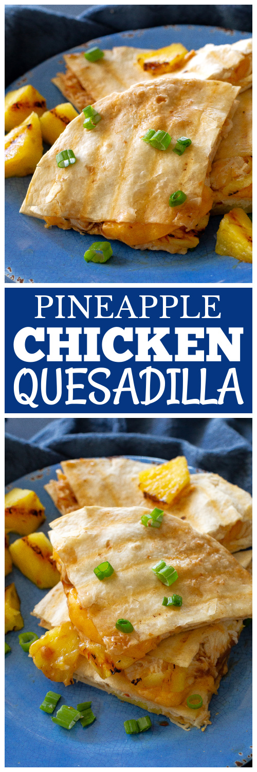 Grilled Pineapple and Chicken Quesadillas are easy and delicious dinner! Chicken, cheese, and little barbecue sauce. #quesadilla