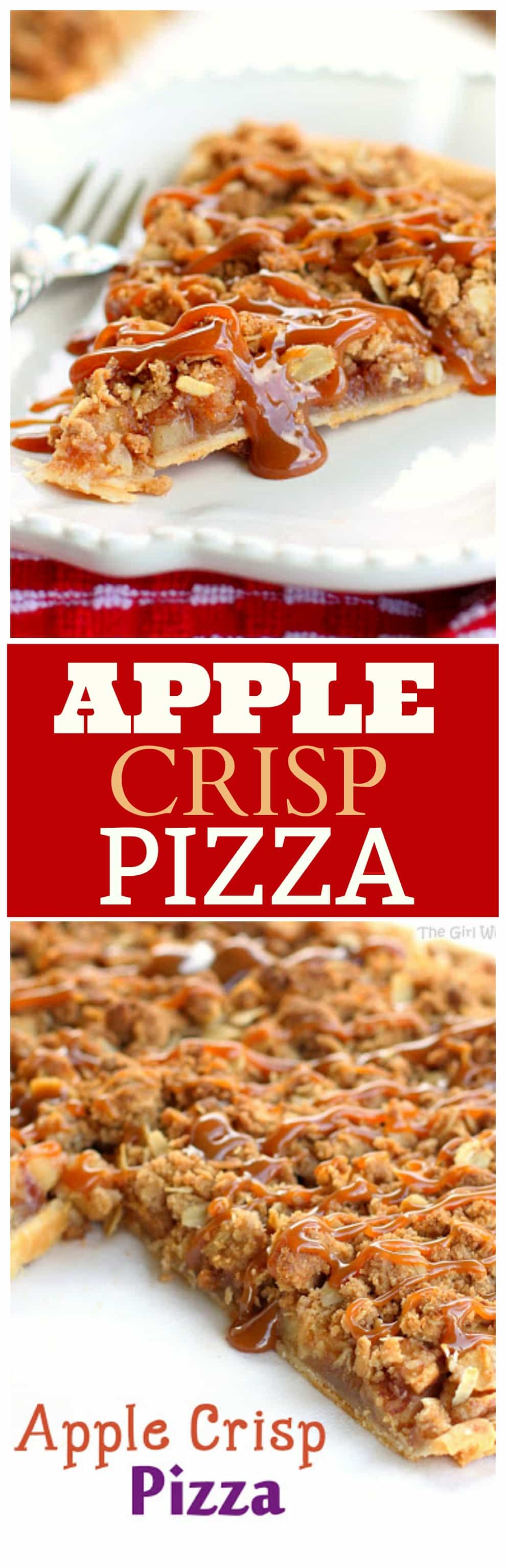 Apple Crisp Pizza - so easy! Apple Crisp toppings piled on a pie crust and baked! #apple #crisp #pizza #recipe #dessert