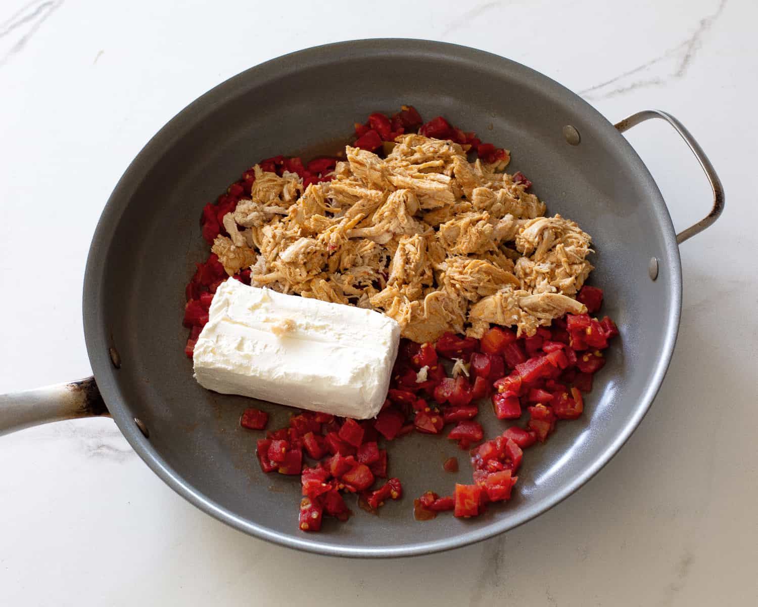 cream cheese, chicken, and tomatoes