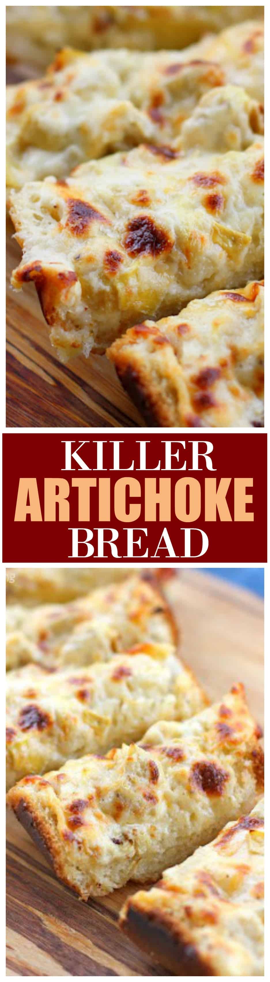 This Killer Artichoke Bread is artichoke dip in bread form. #killer #artichoke #bread #appetizer #recipe
