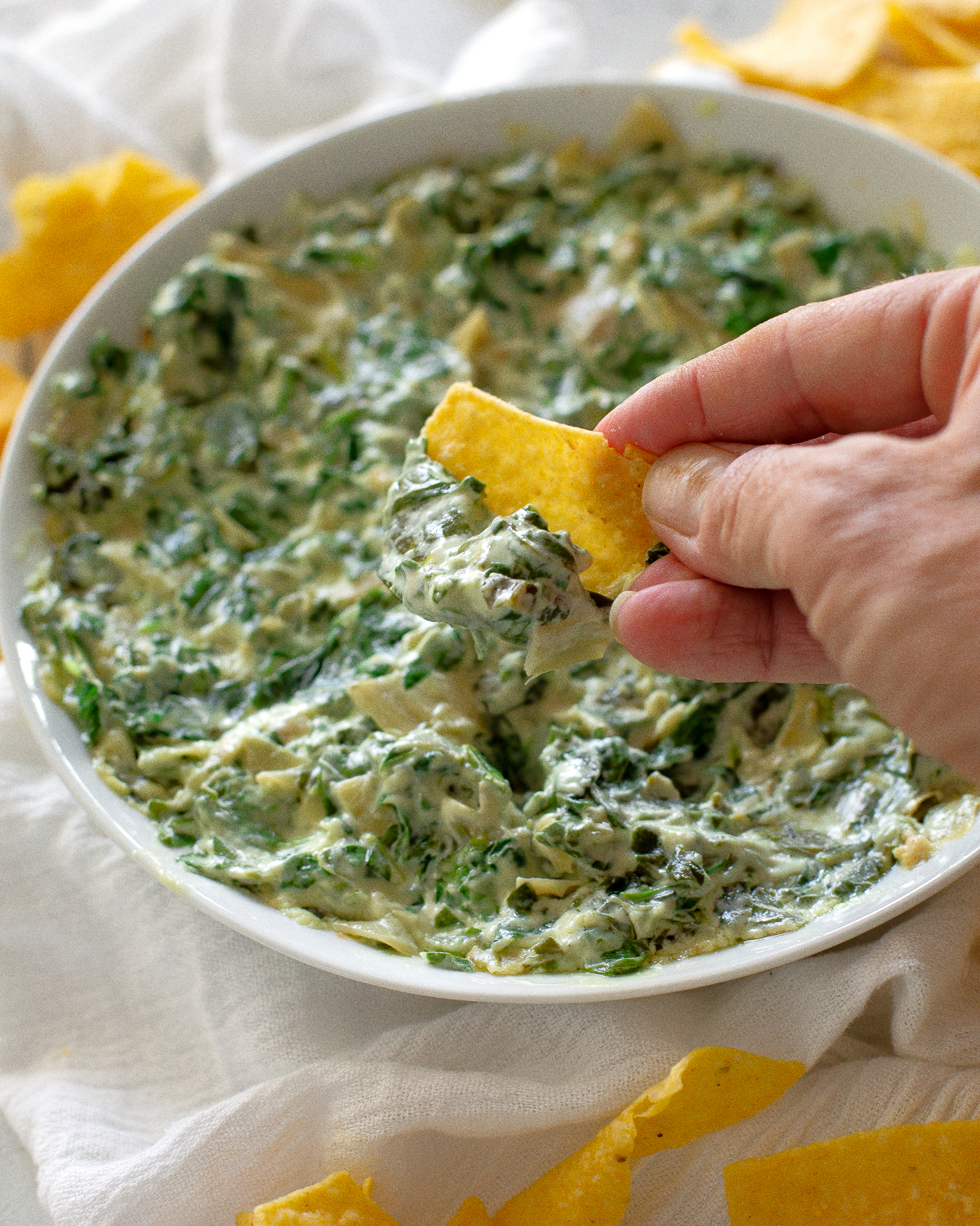 This Creamy Spinach and Artichoke Dip is made from spinach, cream cheese, sour cream, and mayonnaise make this dip so good! #artichoke #dip #recipe #spinach