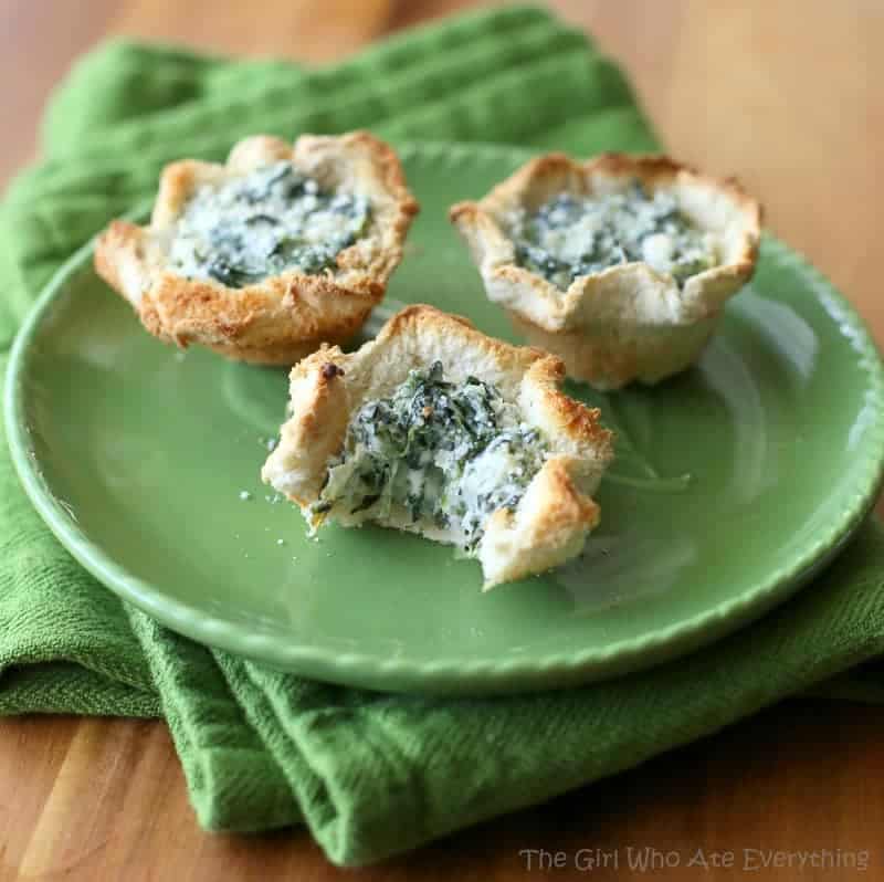 Spinach Artichoke Dip Cups on a green plate