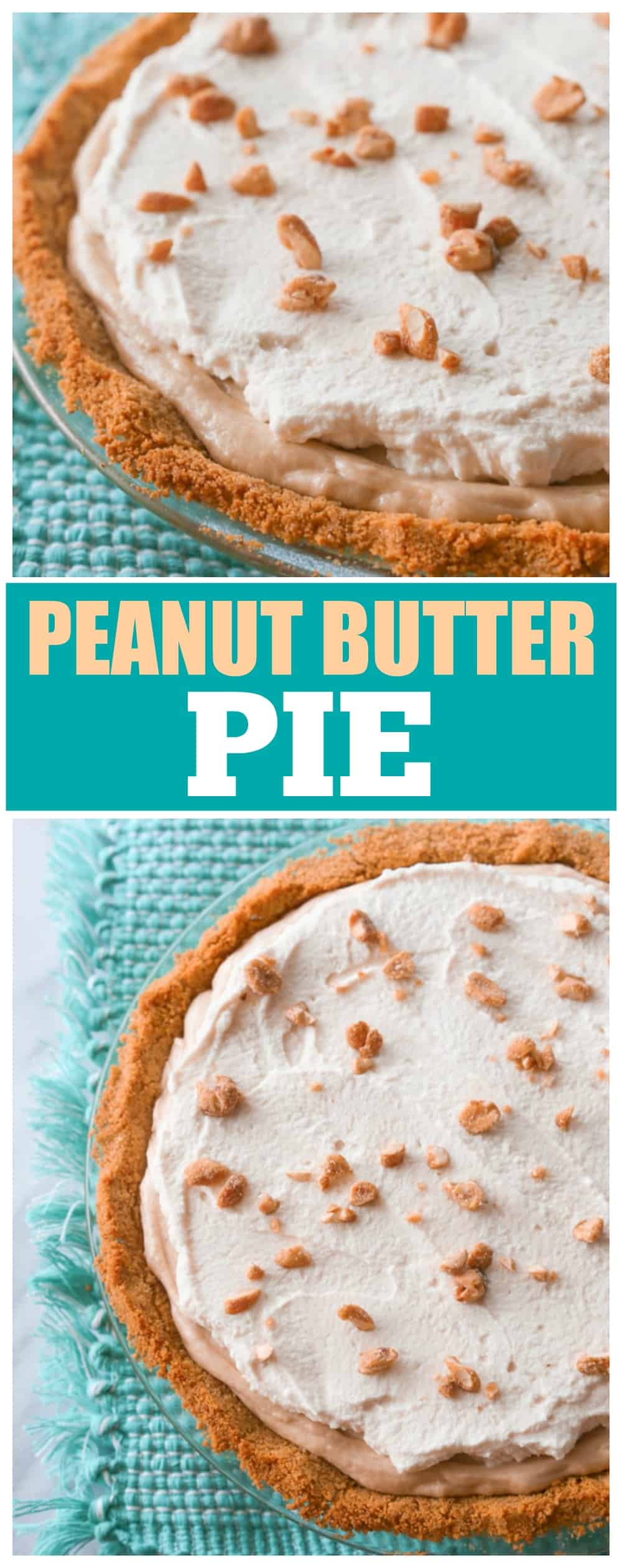 This Peanut Butter Pie recipe has a rich peanut butter flavor with honey roasted nuts and a graham cracker crust. #peanut #butter #pie #recipe