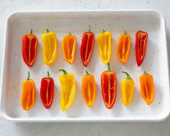 mini bell peppers sliced in half