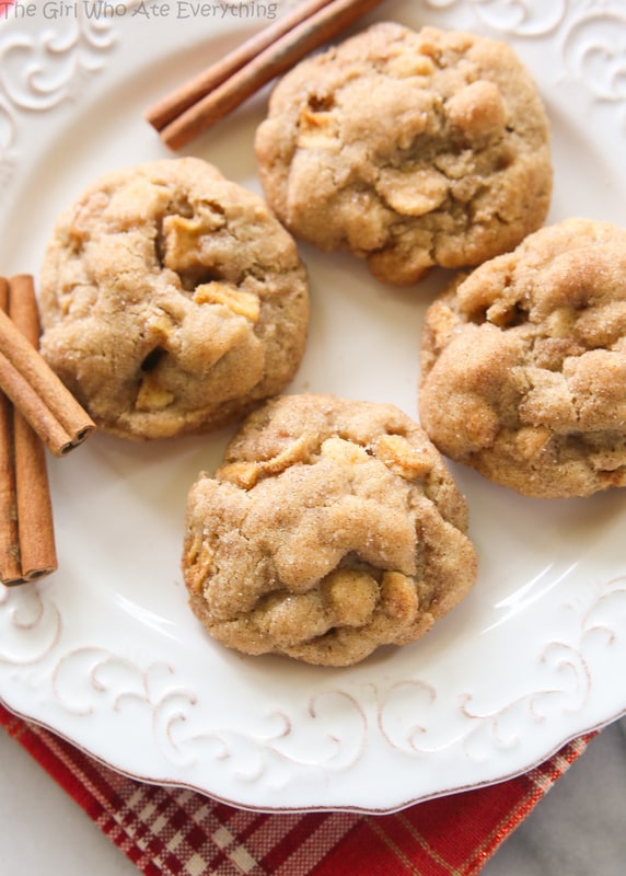 Appledoodle Cookies - An apple version of a snickerdoodle with small pieces of apple and a soft and chewy inside. the-girl-who-ate-everything.com
