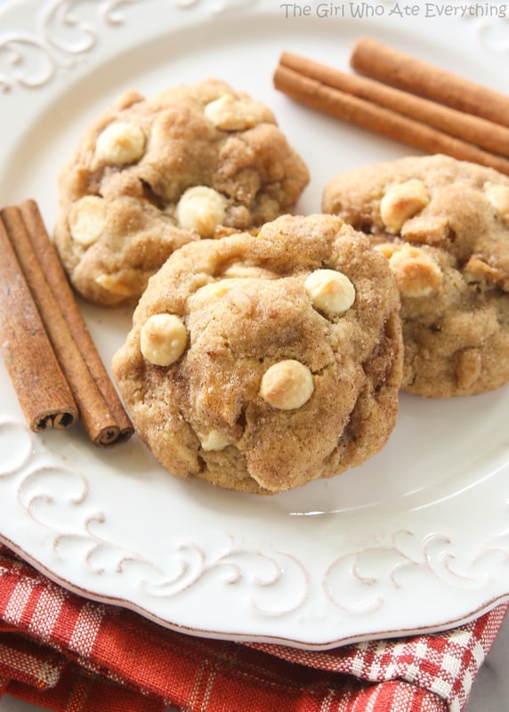Appledoodle Cookies - An apple version of a snickerdoodle with small pieces of apple and a soft and chewy inside. the-girl-who-ate-everything.com