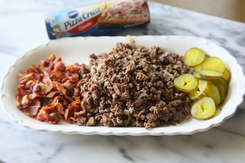 bacon, meat, and pickles