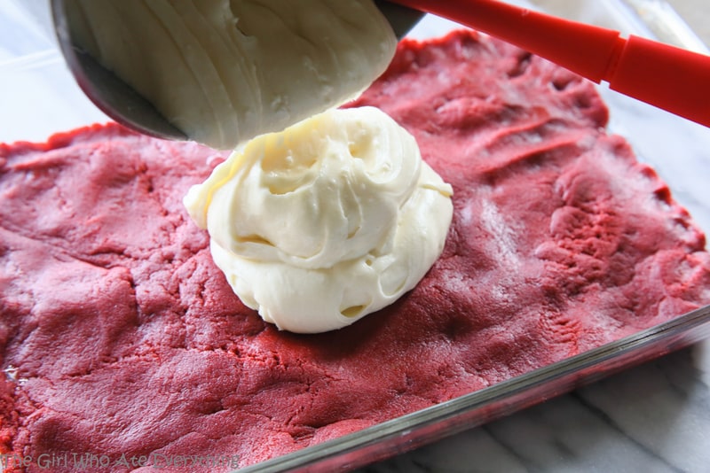 Red Velvet Gooey Butter Bars - The Girl Who Ate Everything