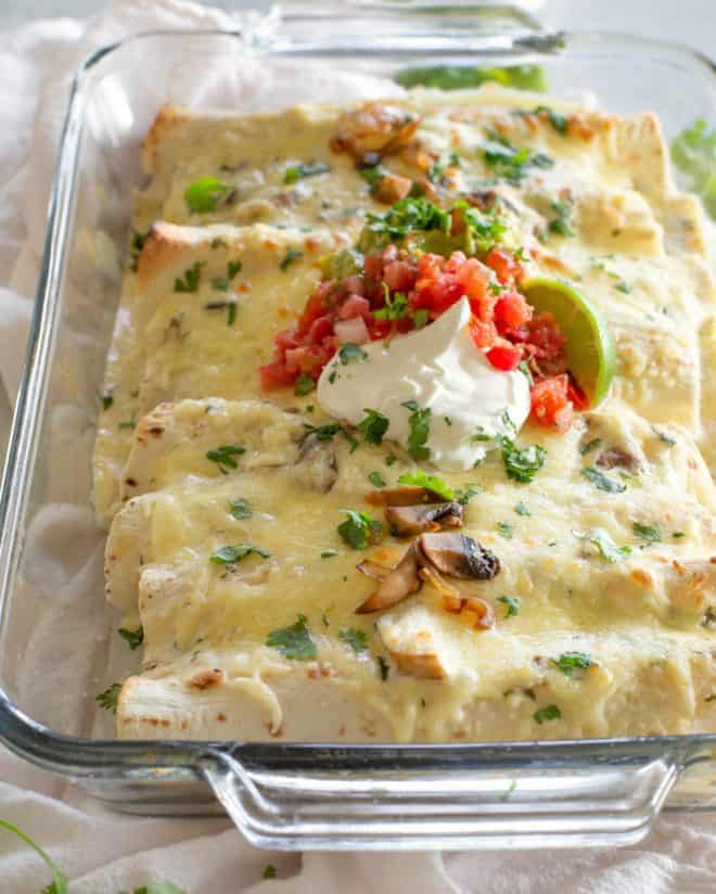 Mushroom, Spinach, and Chicken Enchiladas