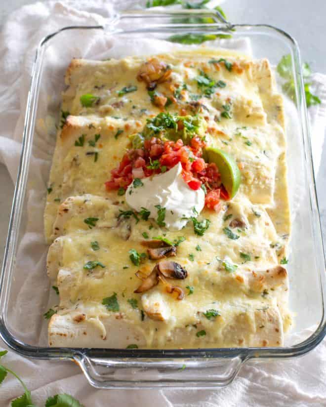 Mushroom, Spinach, and Chicken Enchiladas