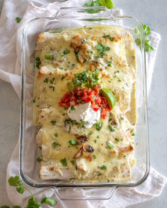 Mushroom, Spinach, and Chicken Enchiladas