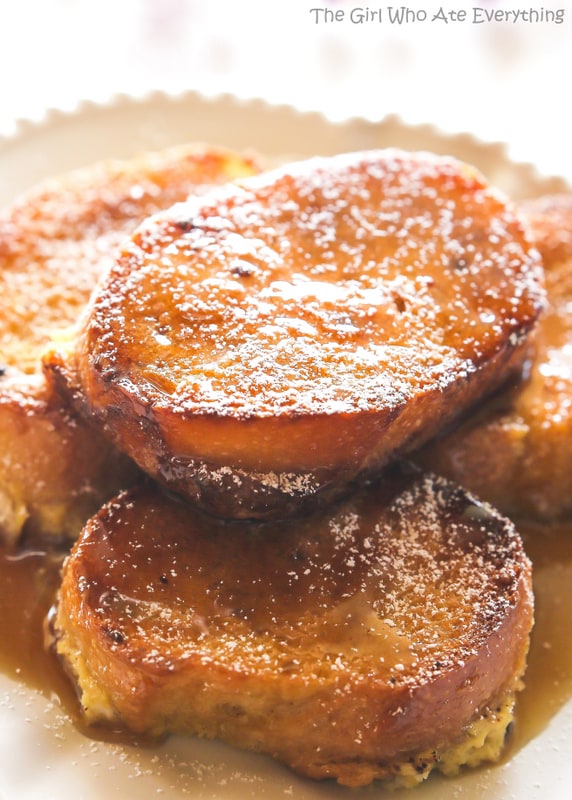 Eggnog French Toast - bread soaked overnight in an eggnog mixture and baked in the morning. the-girl-who-ate-everything.com