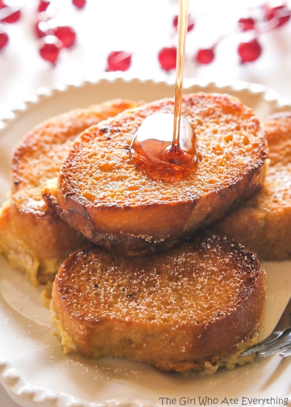 Eggnog French Toast - bread soaked overnight in an eggnog mixture and baked in the morning. the-girl-who-ate-everything.com