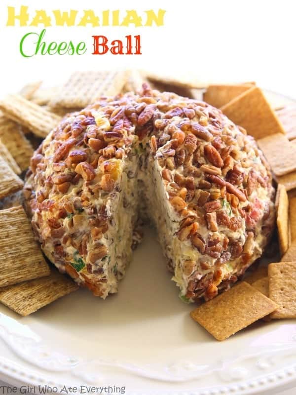 Hawaiian Cheese Ball - a cream cheese ball with crushed pineapple, green onions, and bell pepper. This is such a crowd pleaser. the-girl-who-ate-everything.com