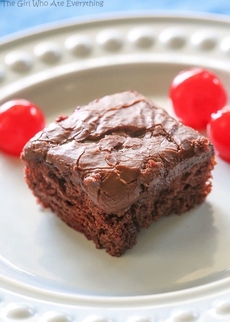 Chocolate Cherry Bars - so easy and a great potluck dessert. the-girl-who-ate-everything.com