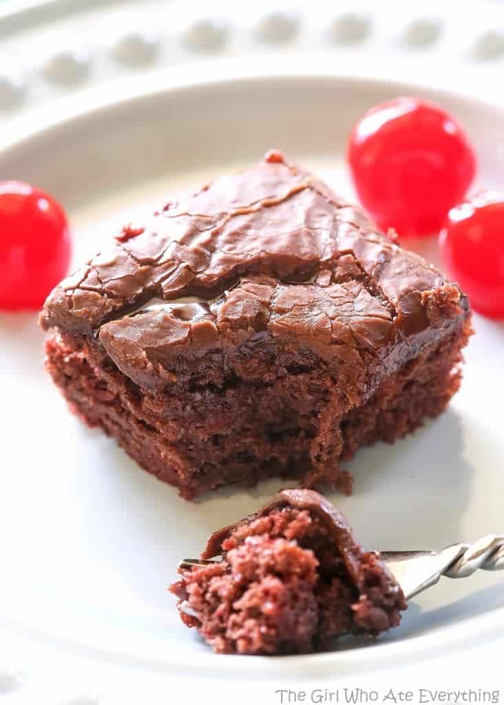 Chocolate Cherry Bars - so easy and a great potluck dessert. the-girl-who-ate-everything.com